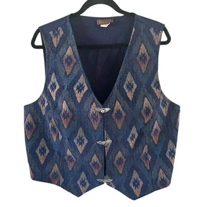 Roper Western Southwestern Aztec Tapestry Woven Vest Metal Fasteners Vintage 1X - Picture 1 of 16