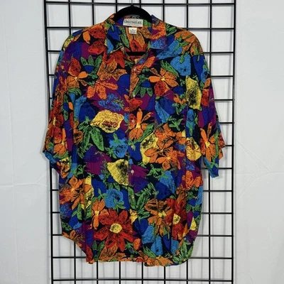 Vintage UnionBay Hawaiian Shirt Mens Medium Multi Colorful Leaves Tropical 90s - Image 1 of 4