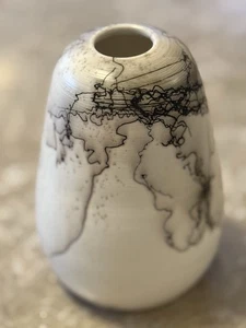Raku Pferdehaar Keramik Vase rund 6,5" Handarbeit signiert - Bild 1 von 10