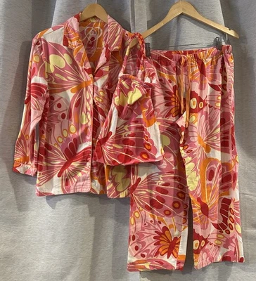 Victoria secret 2 piece pj set VINTAGE rare Y2K butterfly sunset pink orange M - Image 1 of 4