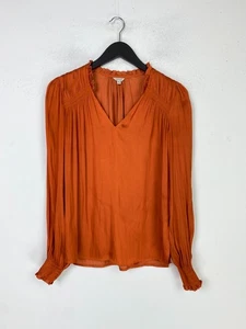 Jigsaw Rust Orange  Blouse V Neck Long Sleeve Shirred Cuff Lightweight UK 6 - Picture 1 of 12
