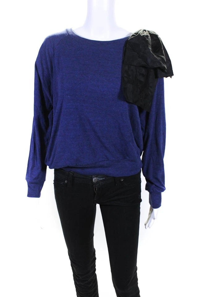 Camisa Thread Social para mujer manga larga con volantes cuello redondo azul algodón XS/S Foto 1 de 4