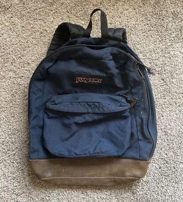 Mochila Jansport azul vintage años 90 mochila inferior de cuero marrón Foto 1 de 4