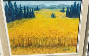 Fabelhaftes Mid-Century lebendiges Impressionist Impasto Ölgemälde Weizenfeld - Bild 1 von 14