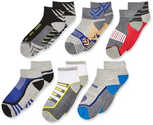 Boy's Tech Sport Colorful Pattern Cushion Quarter Socks 6 Pair Pack, Multi, M... - Picture 1 of 4