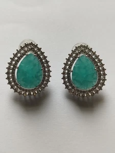Aquamarine Stud Earrings Sterling Silver Pear Teardrop - Picture 1 of 3