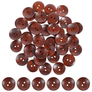 50 PCS Wooden Buttons, 1 Inch Buttons Sewing Buttons 2 Hole Brown Buttons Rou... - Picture 1 of 7