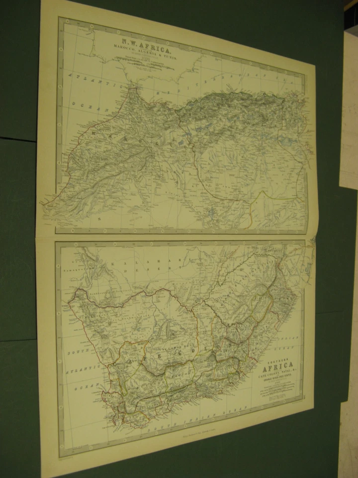MAPA 100% ORIGINAL GRANDE SUL/NORTE DA ÁFRICA POR Johnston, 1872 CAPA MARROCOS - Imagem 1 de 1