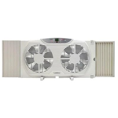 Electrically Reversible Twin Window Fan with Remote Control, 9 INCH, White - Image 1 of 4