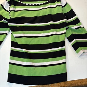 DRESS BARN WOMEN Long Sleeve Sweater, Black Green White Strips, Medium - Picture 1 of 14