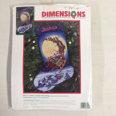 Kit Punto de Cruz Dimensiones - Aquí Viene Santa Medias Navidad NUEVO - LEER Foto 1 de 2