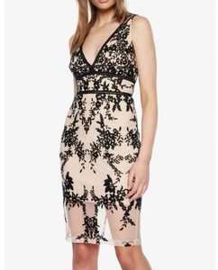 BARDOT Damen Bleistiftkleid schwarz/creme Spitze/BESTICKT Größe 8/M Reißverschluss hinten - Bild 1 von 15