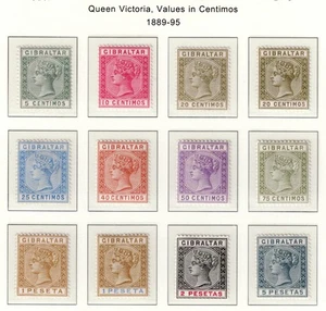 Gibraltar 1889 SG 22-33 5c to 5p Spanish Currency Fine Mint Set Cat. 250,00 £ - Bild 1 von 1