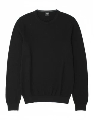 HUGO BOSS Mens Slim Fit Crew Neck Jumper Sweater Small Black Virgin Wool DX73 - Image 1 of 4