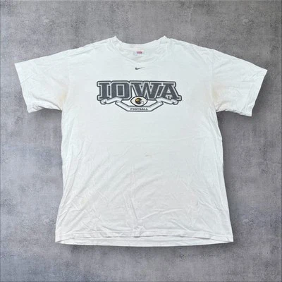 Vintage Y2K Nike University Of Iowa Hawkeyes Football Helmet White Tee Sz Large - Image 1 of 4