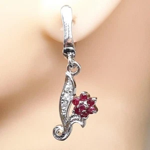 World Class .95ctw Ruby & White Sapphire 925 Sliver Dangle Earrings - Picture 1 of 5