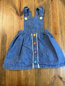 Wondernation Denim Overall Dress Girl Toddler 18m Flower Buttons Colorful - Picture 1 of 8