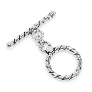 4 Set 15X27mm Bali Toggle Clasp Antique Silver Plated Jewelry Making - Picture 1 of 3