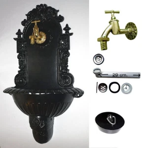 Antik Alu Bassena Garten Wand Brunnen Wandbrunnen mit Kran u. Ablaufset FOU-2B - Bild 1 von 3