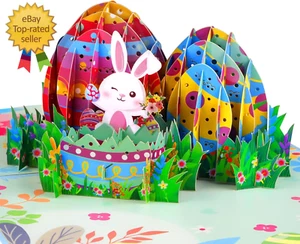 Easter Pop up Cards with Envelopes for Kids - 6" X 8" 3D Easter Eggs Bunny Greet - Picture 1 of 12