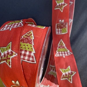 Weihnachtsband Geschenk Sternrot beige,Organzaband ,Schleifenband Dekoband ,NEU! - Bild 1 von 2