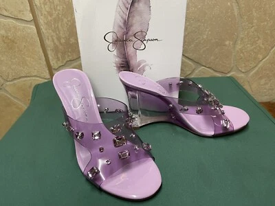 Sandalia de cuña Jessica Simpson Ganisa para mujer orquídea ~ pedrería púrpura talla 7,5 M Foto 1 de 4
