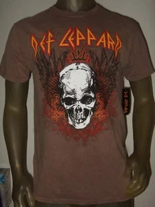 New Men's S-XXL Brown Def Leppard Skeleton Winged Skull Classic Rock Band Shirt - Picture 1 of 3