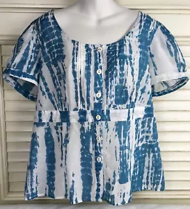 Blusa para mujer Style & Co talla 16W manga corta botones frontales 100 % blancos/acuáticos - Imagen 1 de 6