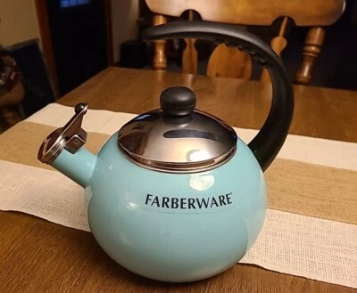 Farberware Luna Whistling Estufa Tetera Tetera Turquesa Azul Agua Nuevo Foto 1 de 4