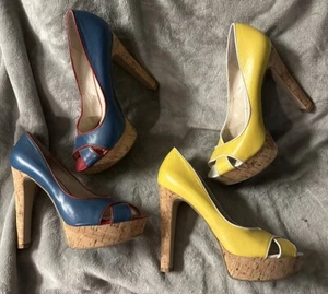 Nine West Kork Heels Set - 2 Paar - Größe 7 1/2 - blau rot gelb weiß - Bild 1 von 4