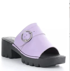 Fly London Leather chunky heels sandals, Eple Violet, Size 40 - Picture 1 of 8