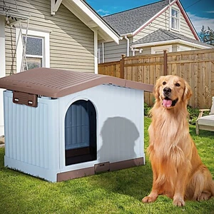 34 inch Large Plastic Dog House with Liftable Roof, Indoor Outdoor Doghouse Pupp - Picture 1 of 10