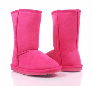 Kinder Klassische Schlupfstiefel Kunst-Wildleder Fell Gefüttert Mädchen Schuh Jugend Größe 9 Fuchsia - Bild 1 von 8