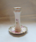 Vintage Hat Pin Holder with Tray, Green/white and pink flowers. Marked.