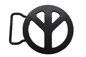Men Women Round Belt Buckle Casual Black Color Metal Peace Sign Freedom Unisex - Picture 1 of 5