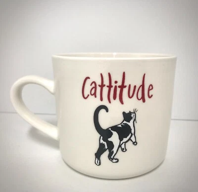 Cattitude 16 oz Black White Cat Coffee Mug Cup Opalhouse Stoneware - Image 1 of 4
