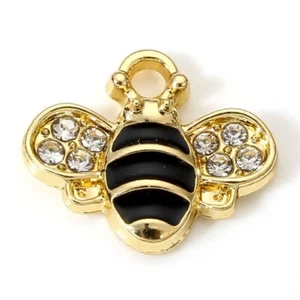 10 x Impresionantes Dijes de Abejorro Negro Tono Dorado con Estrás - Imagen 1 de 1