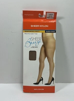 Pantimedias Sheer Breeze Gildan de nailon transparente reforzadas talla Queen beige nuevas Foto 1 de 4