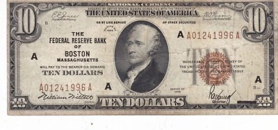 1929 $10 Boston Federal Reserve Bank Note - Nice - Image 1 of 2
