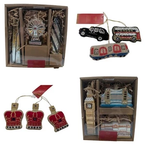 Neu mit Etikett Marks & Spencer 12 Weihnachtsschmuck Glasperlen Big Ben Krone London Transport - Bild 1 von 16