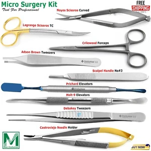 Kit de instrumentos de microcirugía dental Castroviejo soporte de aguja tijeras quirúrgicas - Imagen 1 de 10