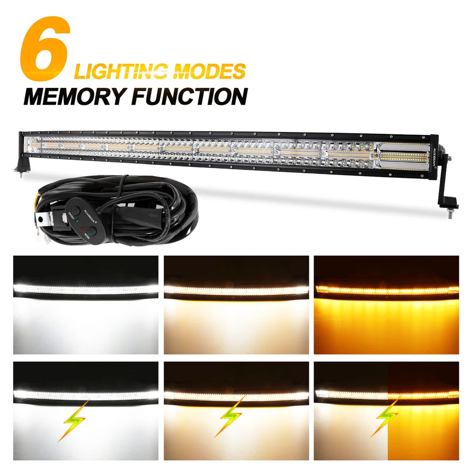 AUXBEAM Curved 50" inch LED Light Bar 6 Modes Amber White Strobe Offroad Driving - Image 1 of 4