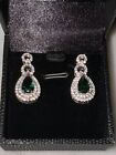 Gold Coast Lab Emerald Diamond Platinum Plated Sterling Silver Earrings
