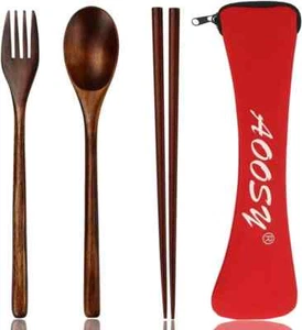 Set cucchiaio e forchetta in legno, set posate, bacchette cucchiaio forchetta legno AOOSY Nanmu - Foto 1 di 3