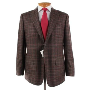 Kiton NWT 100% Cashmere Sport Coat Size 52R (42R US) In Brown & Red Plaid - Picture 1 of 15