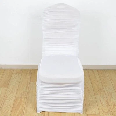 WHITE Ruched Fitted Spandex Banquet CHAIR COVER Party Events Home Decorations - Image 1 of 4