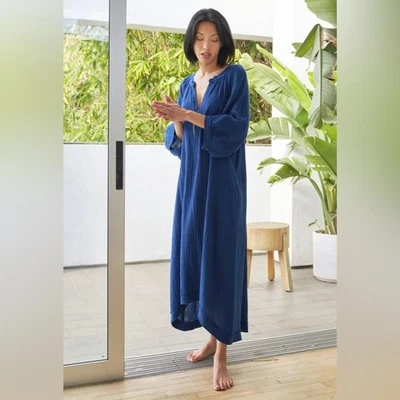 Maxi Vestido Ocean + Main Teal Gasa 100% Algodón Con Bolsillos Talla 2X NUEVO Foto 1 de 4