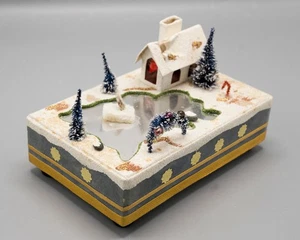 Vintage 50er Japan Weihnachten Eisteich Putz Karton Spieluhr FEHLTEILE Video - Bild 1 von 22