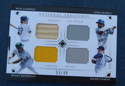 2016 National Treasures Sandberg Henderson Clemens Legendary Quad Relic 53/99 - Image 1 of 2