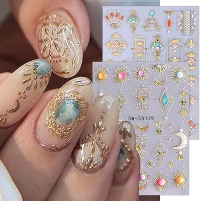 2 hojas de pegatinas de uñas estrella en relieve para arte en uñas pegatinas de uñas estrella dorada-1 Foto 1 de 4